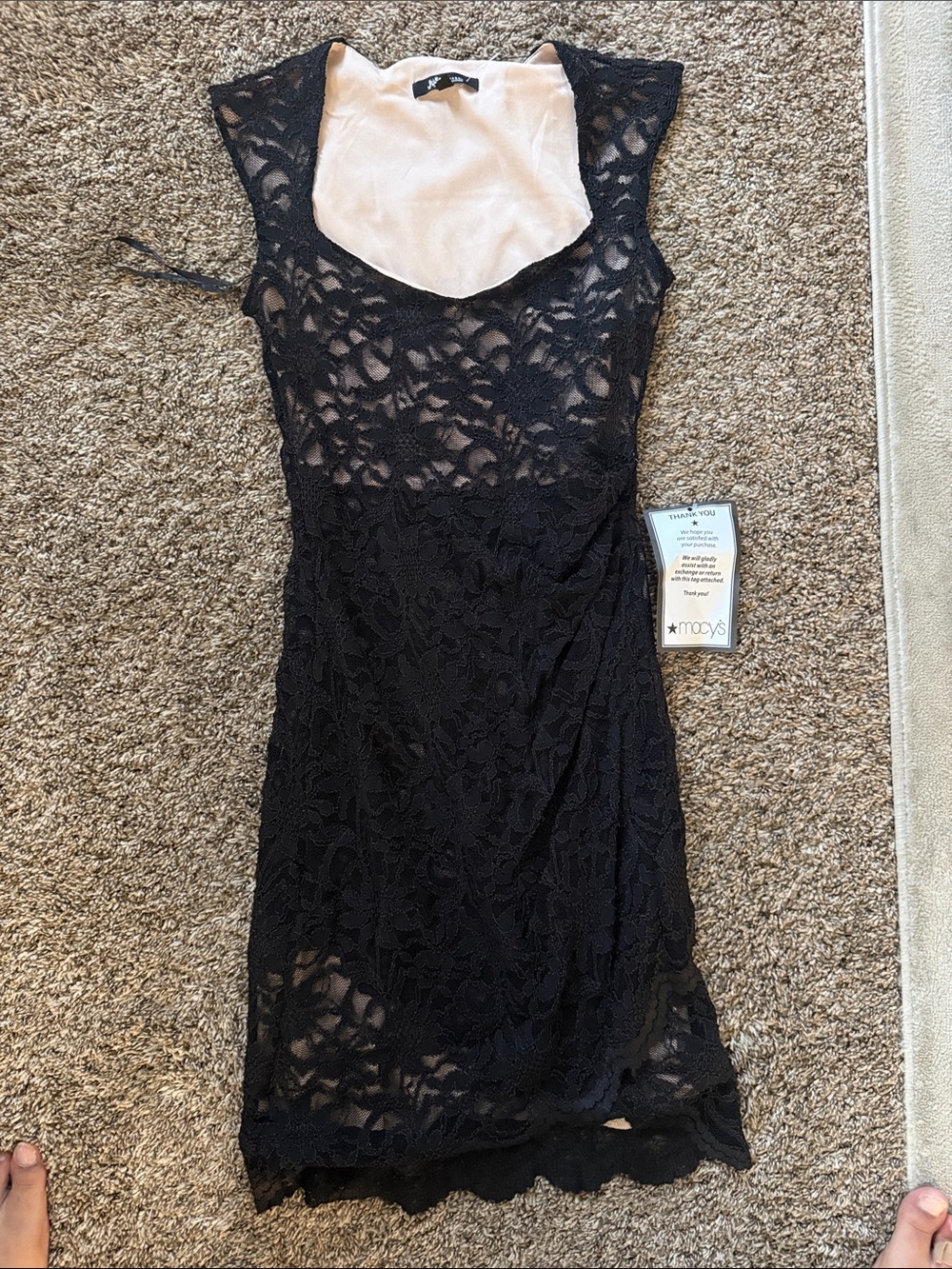Jump Black Lace Midi Dress with Nude Lining